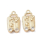 Brass Clear Cubic Zirconia Pendants, Luggage Cases Charms, Real 18K Gold Plated, 16x9x3mm, Hole: 1.4mm(KK-C168-05G)