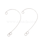Tarnish Resistant 316 Stainless Steel Ear Cuff Findings, Climber Wrap Around Non Piercing Earring Findings with 3 Loop, Stainless Steel Color, 59x38x0.5mm, Hole: 4mm(X-STAS-H148-03P)