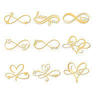 Nickel Decoration Stickers, Metal Resin Filler, Epoxy Resin & UV Resin Craft Filling Material, Golden, for Valentine's Day, Wedding, Infinity, 40x40mm, 9 style, 1pc/style, 9pcs/set(DIY-WH0450-108)