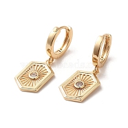 Brass Micro Pave Cubic Zirconia Dangle Hoop Earrings, Hexagon, Light Gold, 28x12mm(EJEW-C073-27KCG)