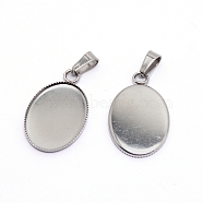 Stainless Steel Pendant Cabochons Setting, Milled Edge Bezel Cups, with Snap on Bails, Oval, Stainless Steel Color, 23x14x1.5mm, Hole: 6mm(STAS-WH0022-26P)