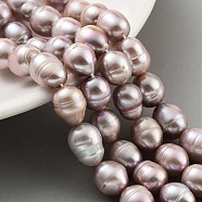 Natural Cultured Freshwater Pearl Beads Strands , Grade 3A, Rice, Rosy Brown, 9~10mm, Hole: 0.6mm, about 19pcs/strand, 6.69~6.89''(17~17.5cm)(PEAR-P062-13F)