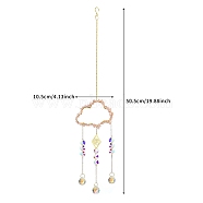 Alloy Cloud with Natural Rose Quartz Chips Beaded Hanging Pendant Decorations, Glass Beaded Suncatchers for Party Window, Wall Display Decorations, 505x105mm(PW-WG24607-03)