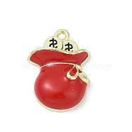 Alloy Enamel Pendants, Cadmium Free & Nickel Free & Lead Free, Money Bag Charm, Golden, Rack Plating, Red, 18.5x13.5x5.5mm, Hole: 1.2mm(PALLOY-R151-24G)