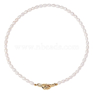 Vintage Natural Pearl Beaded Necklace with Hand in Hand Clasp for Women, Golden, White, 17.13 inch(43.5cm)(NJEW-SW00012)