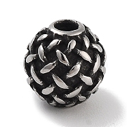 304 Stainless Steel Beads, Round, Antique Silver, 7.5mm, Hole: 2mm(STAS-L274-016AS)