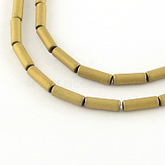 Tube Electroplate Non-magnetic Synthetic Hematite Bead Strands, Matte Style, Golden Plated, 9x3mm, Hole: 1mm, about 46pcs/strand, 16.1 inch(G-S203-22F)
