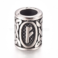 304 Stainless Steel European Beads, Large Hole Beads, Column with Runes/Futhark/Futhor, Antique Silver, 13.5x10mm, Hole: 6mm(OPDL-G010-07AS-08B)