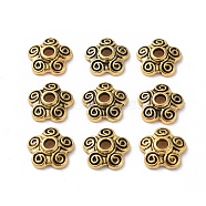 Tibetan Style Alloy Bead Caps, Flower, 5-Petal, Antique Golden, Lead Free & Cadmium Free, 10x3mm, Hole: 2mm(X-TIBEB-EA478Y-AG-LF)