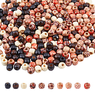 DICOSMETIC 450Pcs 4 Styles Dyed Natural Maple Wood Beads, Barrel Beads, Mixed Color, 11~12.5x11~12mm, Hole: 3~5.5mm(WOOD-DC0001-14)