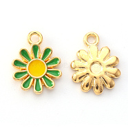 Alloy Enamel Charms, Flower, Light Gold, Green, 14x12x2mm, Hole: 1.6mm(ENAM-S121-049C)