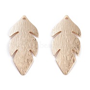 Rack Plating Brass Pendants, Long-Lasting Plated, Feather, Real 14K Gold Plated, 29.5x13x0.5mm, Hole: 1.3mm(KK-F827-09G)