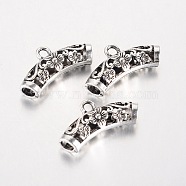 Tibetan Style Hollow Alloy Tube Bails, Loop Bails, Curved Tube Scarf Bail Beads, Antique Silver, 26x13x6.5mm, Hole: 2mm, Inner Diameter: 4mm(TIBE-K022-01)