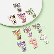 10Pcs 10 Style Alloy Enamel Pendants, Cadmium Free & Nickel Free & Lead Free, Golden, Cat Charms, Mixed Color, 30x19.5x2.5mm, Hole: 2.2mm, 1pc/style(ENAM-YW0003-66)