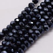 Electroplate Glass Bead Strands, Rondelle, Faceted, Pearl Luster Plated, Black, 3~3.5x2mm, Hole: 1mm, about 120~125pcs/strand, 12.4 inch(GLAA-K016-2x3mm-10PL)