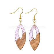 Two Tone Resin & Walnut Wood Horse Eye Dangle Earrings, Golden Iron Long Earrings, Thistle, 58x15.5mm(EJEW-JE05504-05)