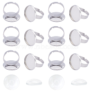 102Pcs DIY 304 Stainless Steel Adjustable Finger Ring Making Kits, Including Pad Ring Base Findings and Transparent Glass Cabochons, Stainless Steel Color, Size 7, 17.5mm, Tray: 18mm(DIY-UN0002-51P)