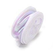 Fishtail Yarn Iridescent Ribbon for Bowknot Making, Gift Wrapping, White, 1-5/8 inch(40mm), about 9.84 Yards(9m)/Roll(OCOR-B004-02A-07)