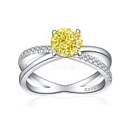 925 Sterling Silver Micro Pave Cubic Zirconia Plain Band Rings, Real Platinum Plated, Flat Round, Yellow, US Size 7(17.3mm)(RJEW-P103-06P-D)