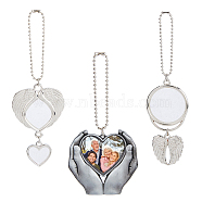 3 Style Alloy Heat Transfer Sublimation Hanging Blank Pendant Decorations, Keychain Ornament Decoration, Heart & Wing & Flat Round, Antique Silver, 130~170mm(HJEW-FH0001-56)