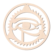 Laser Cut Wooden Wall Sculpture, Torus Wall Art, Home Decor Meditation Symbol, Flat Round with Eye of Horus, BurlyWood, 31x0.6mm(WOOD-WH0101-011)