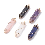 Natural Gemstone Big Pendants, with Light Gold Tone Copper Wire Wrapped, Sword, Mixed Color, 56~59x15~16x9~9.5mm, Hole: 3.5mm(PALLOY-JF01258)