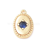 Brass Charms, with Glass, Oval with Star Charm, Real 18K Gold Plated, Marine Blue, 12x8x2mm, Hole: 0.9mm(KK-I702-24B)