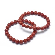 Natural Red Jasper Bead Stretch Bracelets, Round, 2-1/8 inch~2-3/8 inch(5.5~6cm), Bead: 8mm(BJEW-K212-B-012)