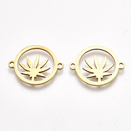 201 Stainless Steel Links connectors, Laser Cut Links, Flat Round with Pot Leaf/Hemp Leaf Shape, Golden, 15.5x19.5x1mm, Hole: 1.5mm(STAS-S106-43G)