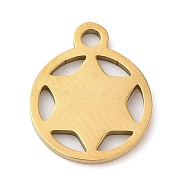 Christmas 201 Stainless Steel Charms, Flat Round with Star of David, Golden, 12.5x10x1mm, Hole: 1.5mm(STAS-D053-05G)