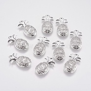 Brass Micro Pave Cubic Zirconia Charms, Pineapple, Real Platinum Plated, 16x9x2.5mm, Hole: 1.5mm(KK-A144-056P)