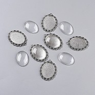 DIY Pendant Making, Tibetan Style Alloy Pendant Cabochon Settings and Glass Cabochons, Clear, Antique Silver, Tray: 40x30mm, 54x40x3mm, Hole: 4mm(DIY-X0098-02AS)
