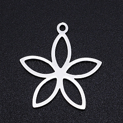 Non-Tarnish 201 Stainless Steel Pendants, Laser Cut Pendants, Flower, Stainless Steel Color, 21x19.5x1mm, Hole: 1.5mm(STAS-T054-JN777-1)