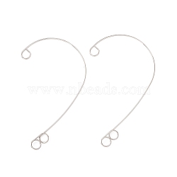 316 Stainless Steel Ear Cuff Findings, Non Piercing Earring Findings with 3 Loop, Stainless Steel Color, 59x38x0.5mm, Hole: 4mm(X-STAS-H148-03P)