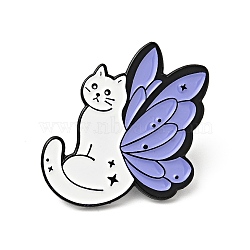 Cartoon Cat Enamel Pin, Electrophoresis Black Plated Alloy Badge for Backpack Clothes, Lilac, Wing Pattern, 26x25x1.5mm(JEWB-J005-06B-EB)