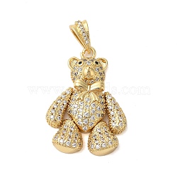 Rack Plating Brass Micro Pave Clear Cubic Zirconia Perdants, Cadmium Free & Lead Free, Long-Lasting Plated, Bear, Real 18K Gold Plated, 36x25x6mm, Hole: 8x4mm(KK-C067-06G)