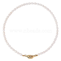 Vintage Natural Pearl Beaded Necklace with Hand in Hand Clasp for Women, Golden, White, 17.13 inch(43.5cm)(NJEW-SW00012)