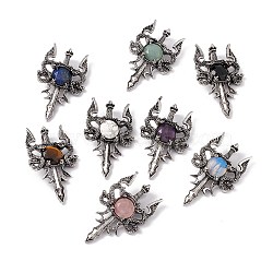 Gemstone Pendants, Sword Charms, with Rack Plating Antique Silver Tone Alloy Findings, Cadmium Free & Lead Free, Faceted, Mixed Dyed and Undyed, 48x29x6.5mm, Hole: 6x3.5mm(G-H281-03)