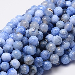 Dyed Natural Agate Faceted Round Beads Strands, Cornflower Blue, 8mm, Hole: 1mm, about 48pcs/strand, 15.3 inch(G-E320C-8mm-03)