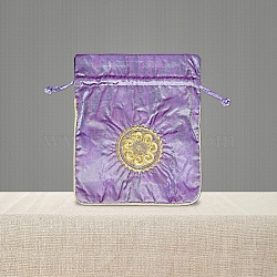 Chinese Style Brocade Drawstring Gift Blessing Bags, Jewelry Storage Pouches for Wedding Party Candy Packaging, Rectangle with Flower Pattern, Medium Purple, 18x15cm(PW-WG69519-15)