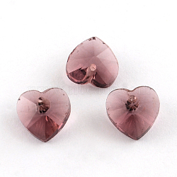 Faceted Heart Transparent Glass Charm Pendants, Rosy Brown, 10x10x5mm, Hole: 1mm(GLAA-S054-09)
