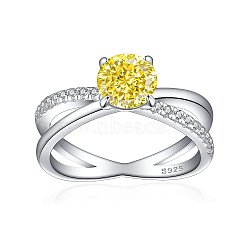 925 Sterling Silver Micro Pave Cubic Zirconia Plain Band Rings, Real Platinum Plated, Flat Round, Yellow, US Size 7(17.3mm)(RJEW-P103-06P-D)