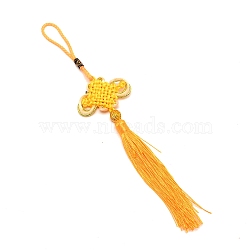 Chinese Knots Polyester Tassel Pendant Decorations, with Plastic Bead, Gold, 270~590x52~57.5x11.5mm(HJEW-WH0011-80E)