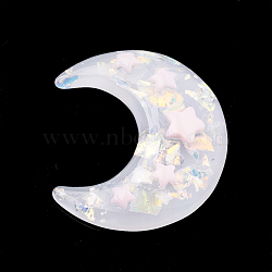 Resin Cabochons, with Shell Chip, Moon with Star, Alice Blue, 36x31x7mm(CRES-S304-88H)