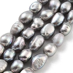 Dyed Natural Cultured Freshwater Pearl Beads Strands, Two Sides Polished, Grade 3A+, Gray, 6~7mm, Hole: 0.6mm, about 23pcs/strand, 6.69''(17cm)(PEAR-P062-29C)