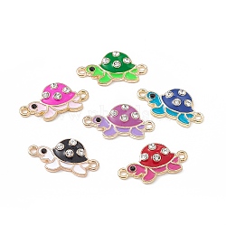 Alloy Connector Charms, with Crystal Rhinestone and Enamel, Tortoise Links, Light Gold, Mixed Color, 12x23x3mm, Hole: 1.5mm(FIND-C019-04KCG)