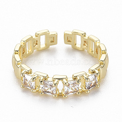 Brass Micro Pave Clear Cubic Zirconia Cuff Rings, Open Rings, Nickel Free, Real 16K Gold Plated, US Size 6 3/4(17.1mm)(X-RJEW-Q164-016-NF)