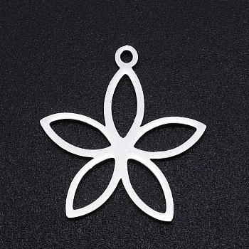 201 Stainless Steel Pendants, Laser Cut Pendants, Flower, Stainless Steel Color, 21x19.5x1mm, Hole: 1.5mm