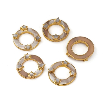 Electroplated Shell Beads, with Golden Plated Edge Brass Findings, Ring and Star, 30x30x5mm, Hole: 0.7mm