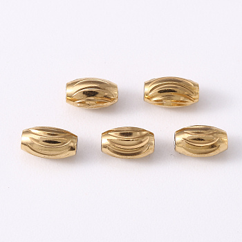 201 Stainless Steel Corrugated Beads, Oval, Golden & Stainless Steel Color, 5x3mm, Hole: 1.2mm